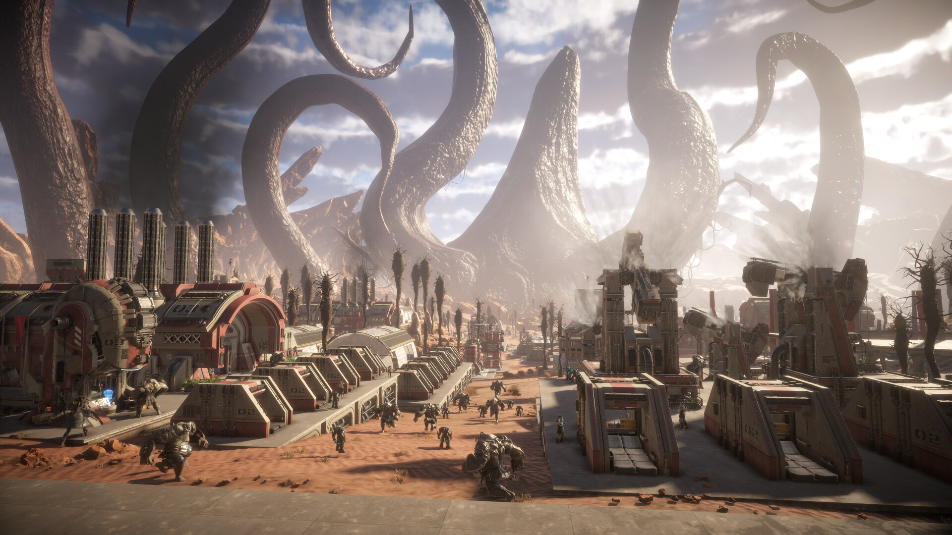 A sprawling Pax Autocratica colony under an alien sky