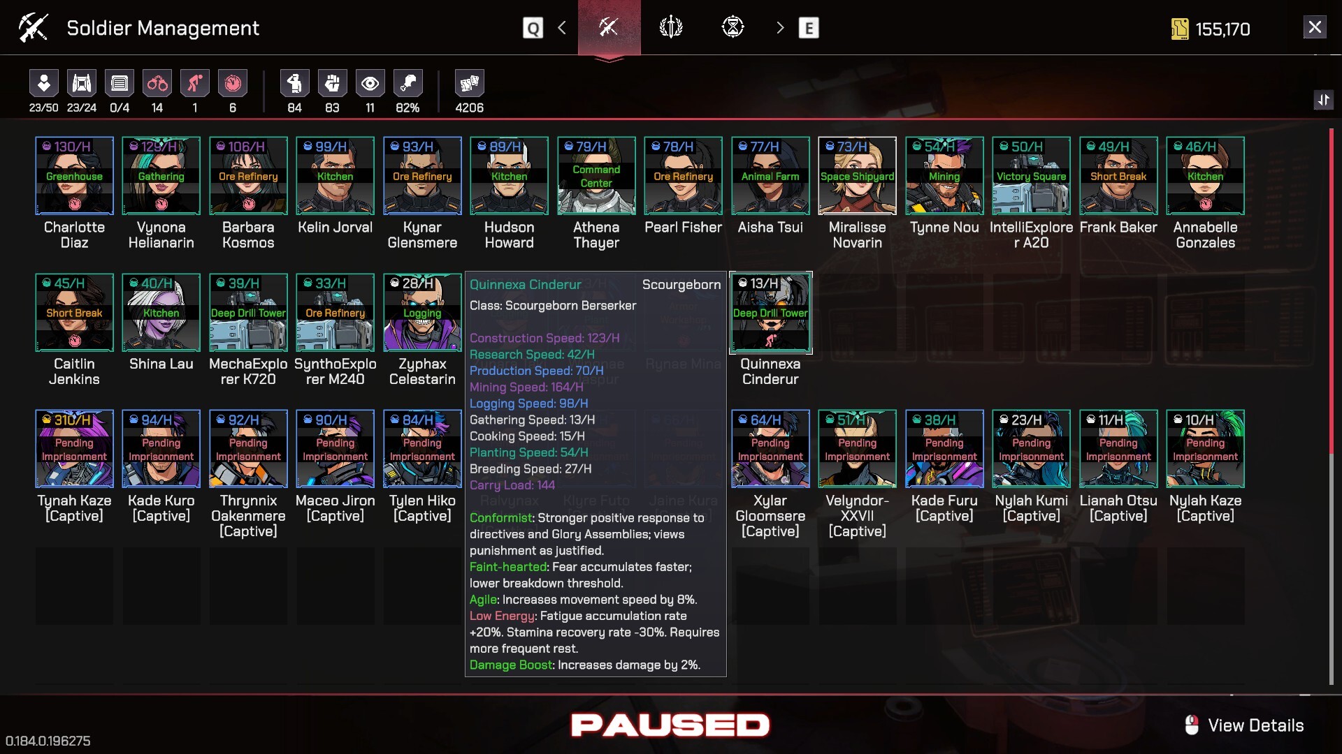Soldier Management showing assignments, traits and captives